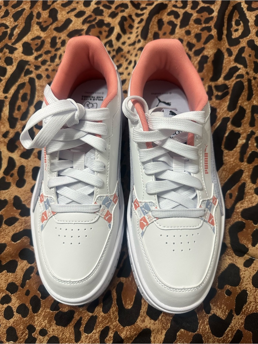 Puma Kids White Sneakers with Coral Lining and Pastel Accents